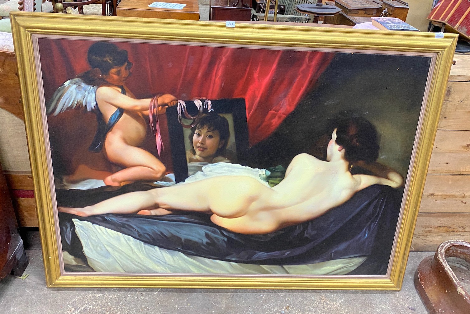 After Velasquez, an oil on canvas “The Toilet of Venus”, canvas width 140cm, height 97cm